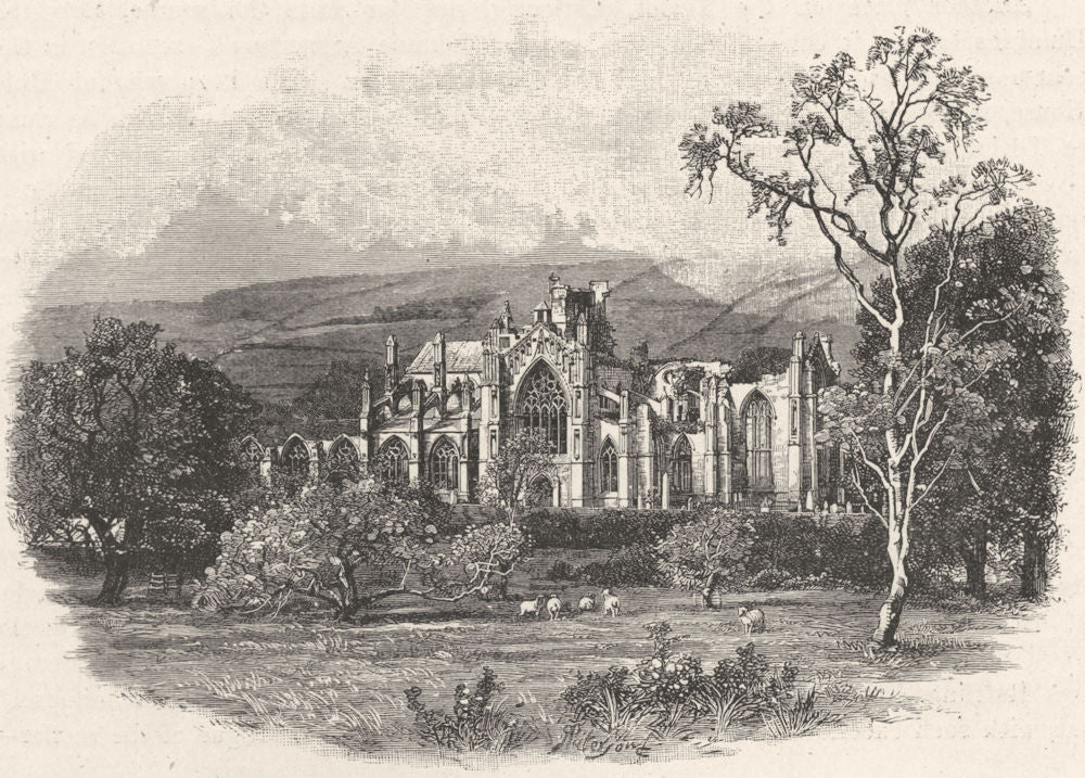 SCOTLAND. Melrose Abbey, from the South- east 1901 old antique print picture